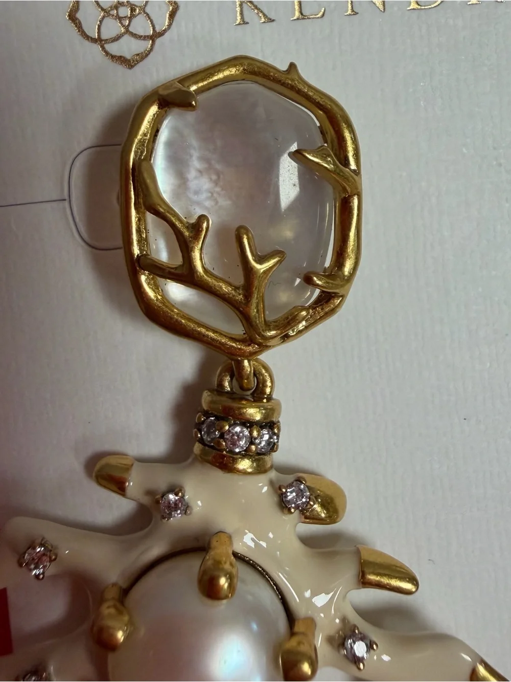 Kendra Scott Shea Vintage Gold Statement Earrings In Ivory Mix NEW